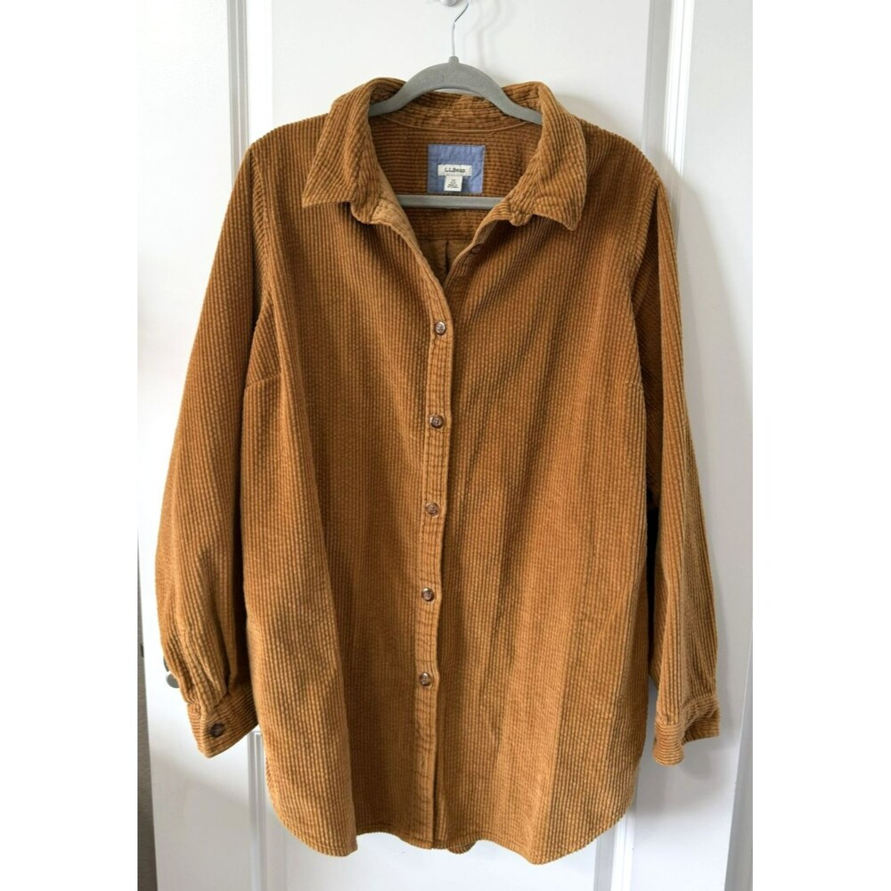 LL BEAN Signature wide wale corduroy camp shirt shacket 1X camel brown